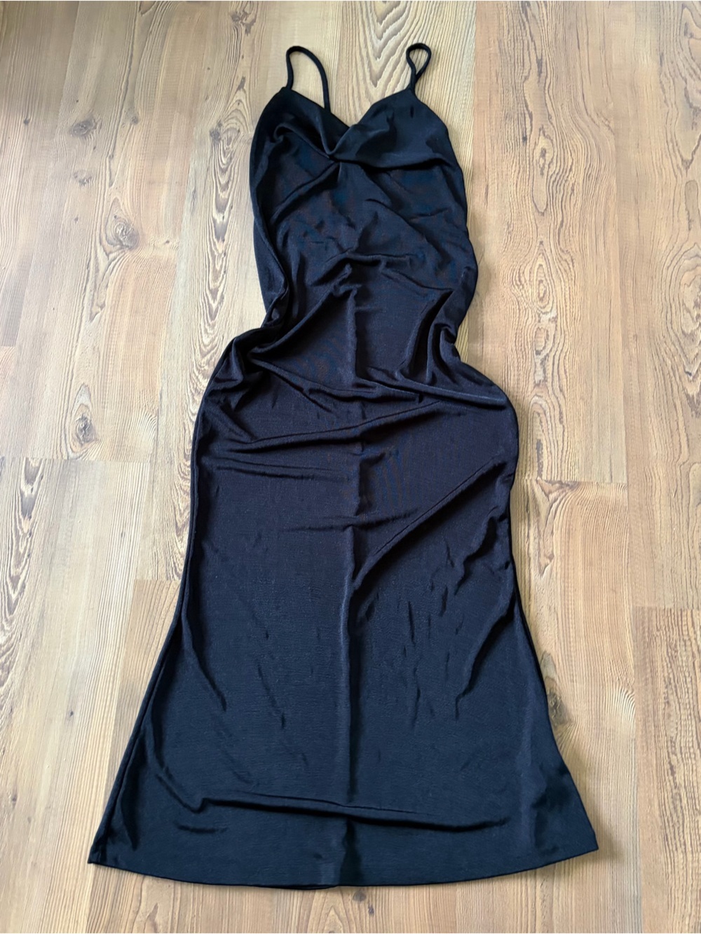 SHEIN Black Slip Dress with Thin Straps M sexy little black dress front drape